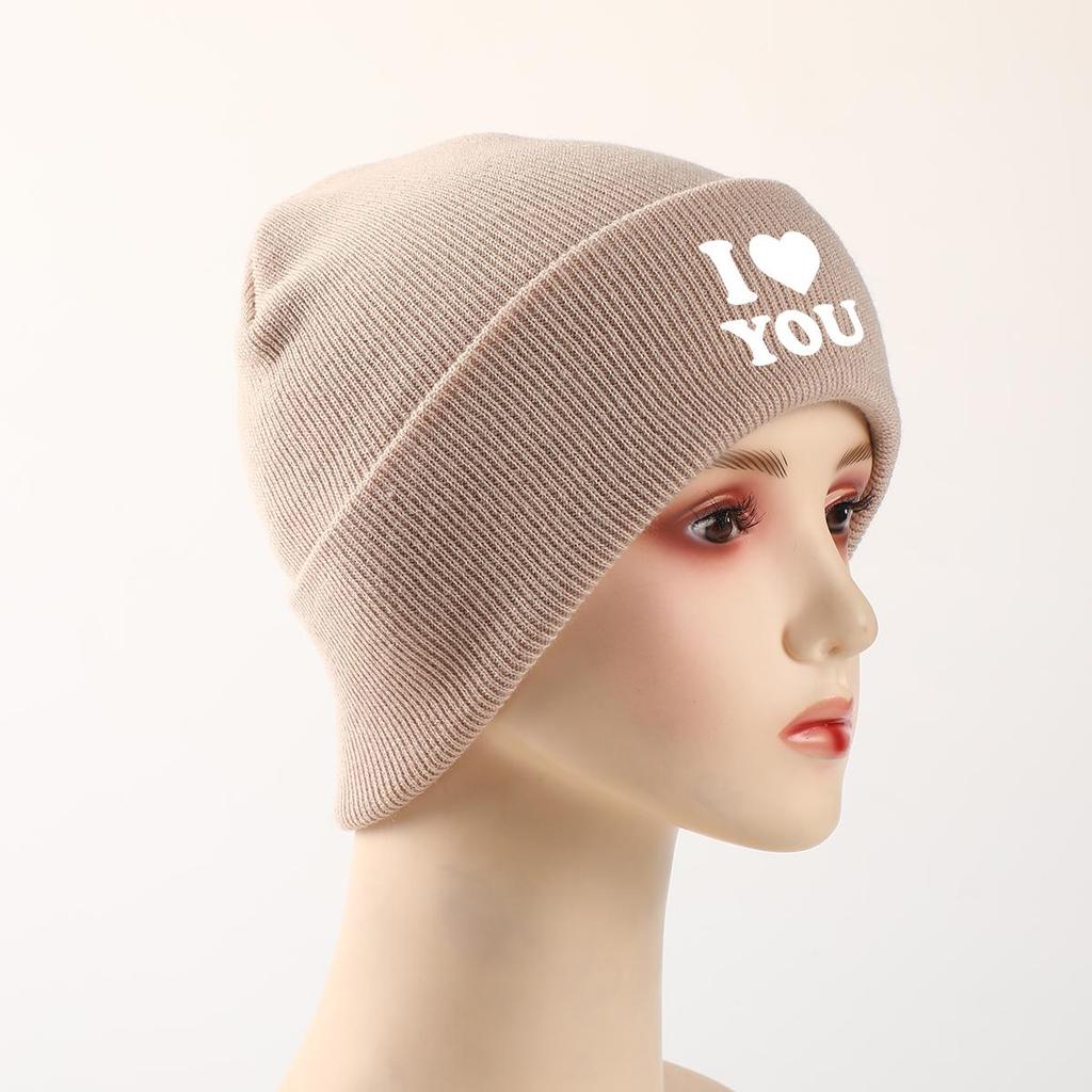 White "I LOVE YOU" Warm Knitted Cap Beanie, Valentine's Day Skull Cap Lightweight Candy Color Simple Headwear Knit Hat Beanie