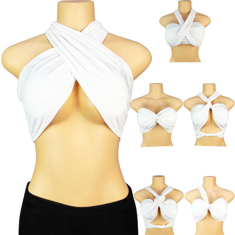 Spring Women's Solid Color Halter Neck Bandeau Top with Tie-up Chest Wrap