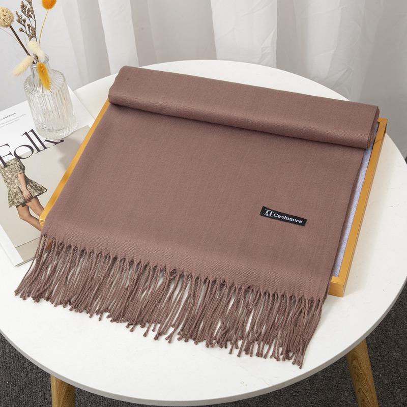 Scarf Women's Winter Monochrome Imitation Cashmere, Warm and Thickened Long Summer New Air-conditioning Fringed Large Shawl