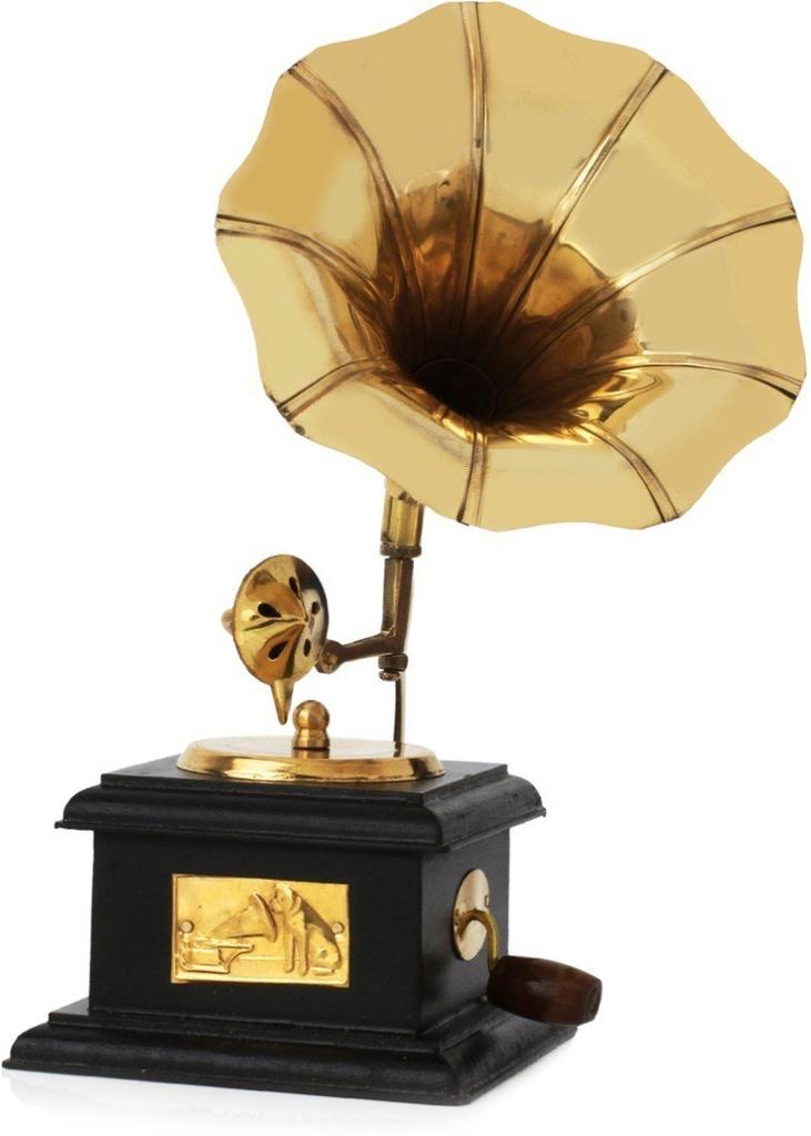 Premium Sparkle Square Gramophone Showpiece, Black & Gold Color - 23 Cm