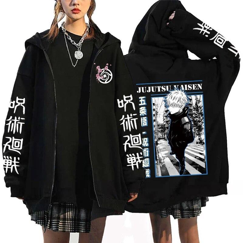 Harajuku аниме дзюдзюцу кайсен толстовки мужские Сатору Годзё толстовка на молнии с принтом Y2k манга спортивные костюмы готические большие толстовки на молнии