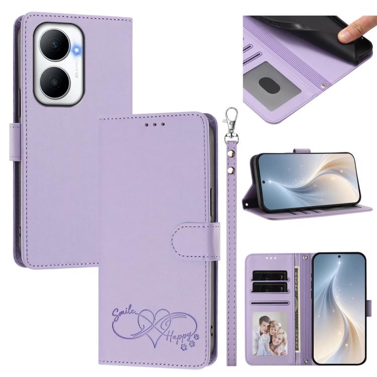 Happy Heart Pattern Magnetic Closure Vegan Leather Phone Case with Wrist Strap For Huawei Mate 60