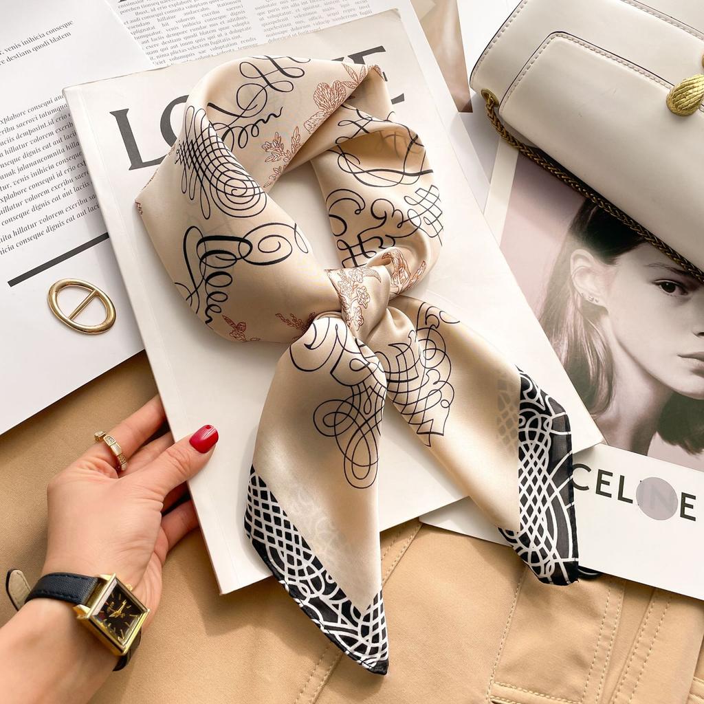 1pcs 70cm Luxury Houndstooth Printed Square Scarf For Women Silk Christian Letters Fashionable And Versatile Headscarf Scarf