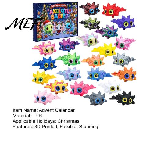 Colorful Miniatures for Kids Axolotl Advent Calendar 2026, 3D Printed Jointed Flexible Toys, 24 Days Stocking Stuffers Christmas Countdown with