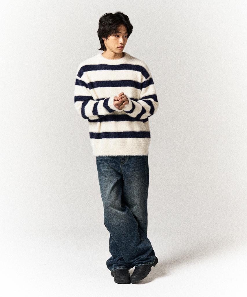 SLOWACID Hairy Stripe Pullover Knit [Ivory]