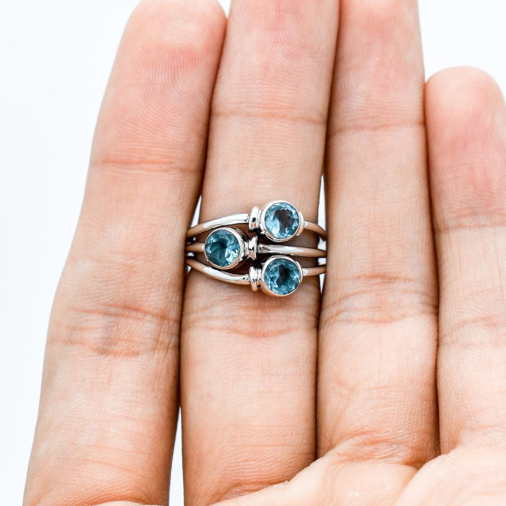 Natural Blue Topaz Ring, 925 Sterling Silver Ring, Gold Plated Statement Ring, Bohemian Women Ring, Engagement Wedding Ring, Gift For Her
