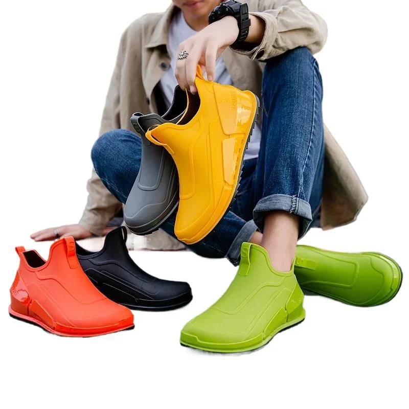 Men's Ankle Boots Fashion Outdoor Short Rainboots for Men Car Wash Platform Rain Boots Non-slip Men Waterproof Kitchen Work Shoe