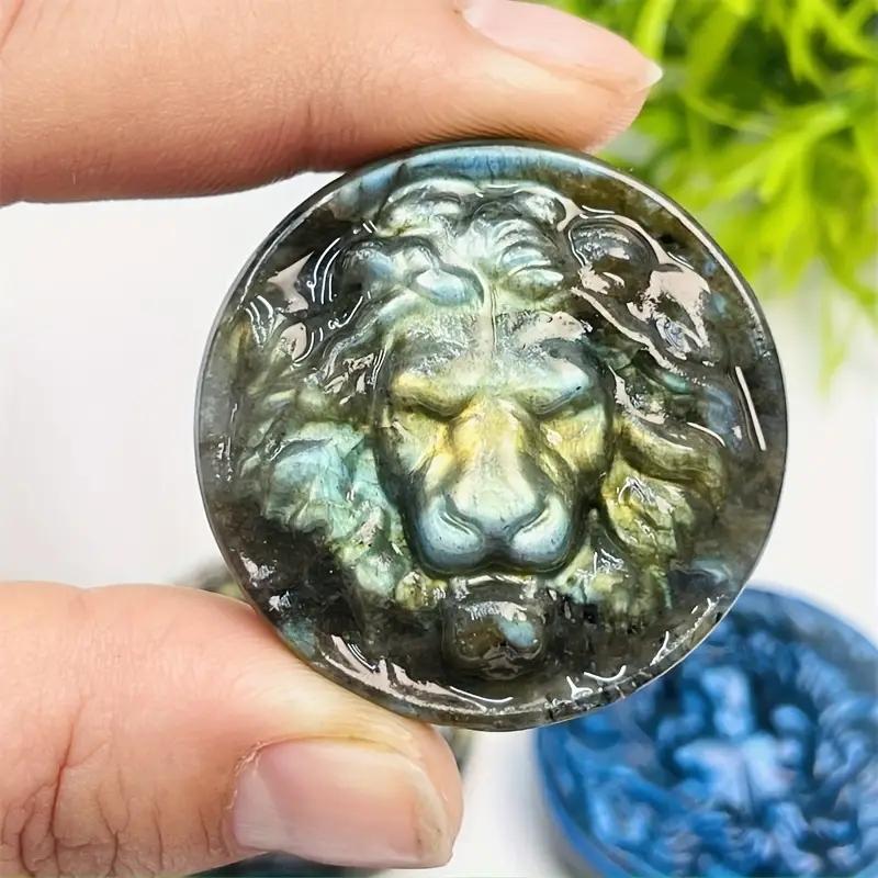 1pc Sculpture Decoration Natural Labradorite Lion Statue Eliminate Negative Energy And Stress Stone Ornament For Parents DIY