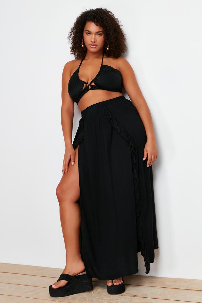 Женская модная темно-синяя джинсовая юбка макси большого размера с разрезом