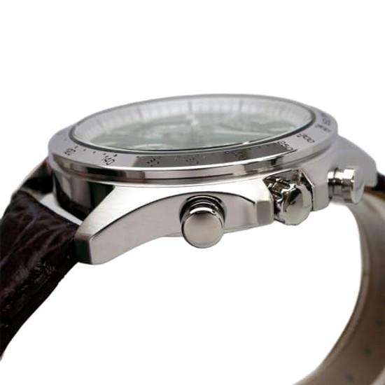 Seiko Мужские кварцевые наручные часы с секундомером 1/5 секунды SBTR017 Зелено-коричневый кожаный ремешок