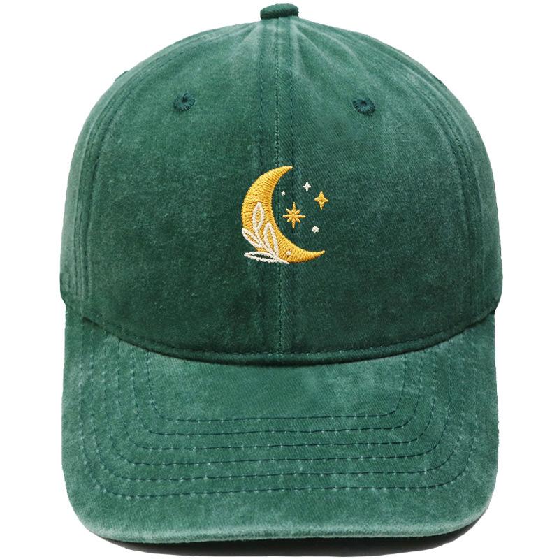 New Star Moon Embroidery Baseball Cap Washed Retro Daddy Hat Men's and Women's Casual Outdoor Sports Hat