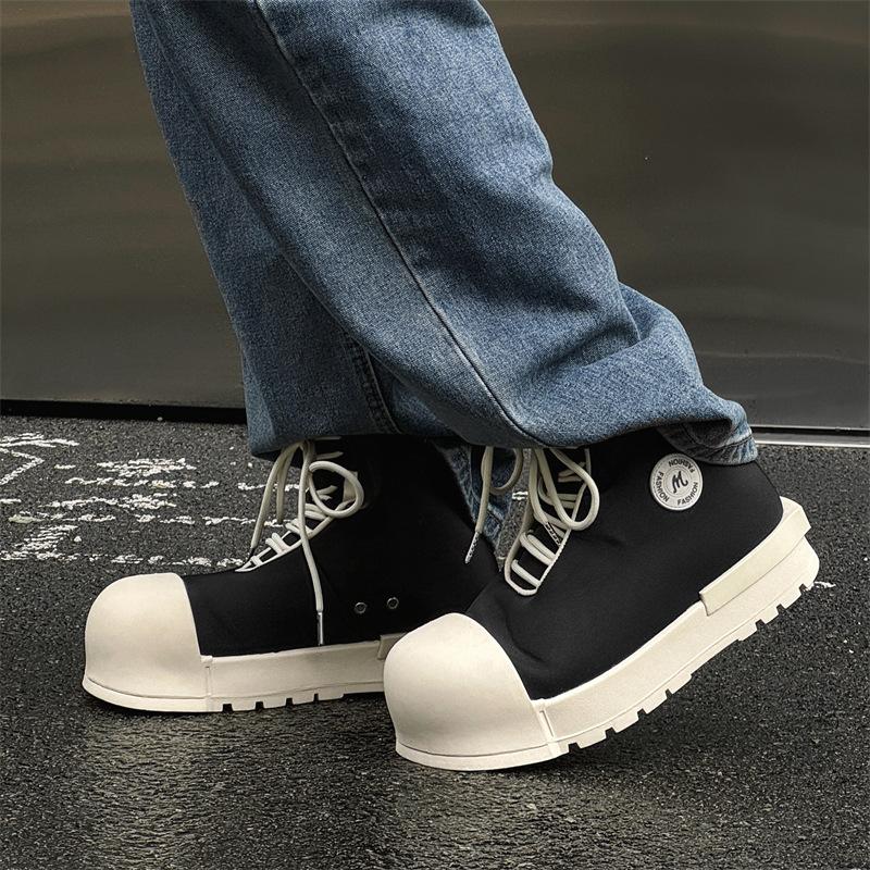 2025 новые черно-белые туфли с большим носком, усиленная толстая подошва, круглая носовая часть, универсальные высокие спортивные туфли, пара 7230-6230-J