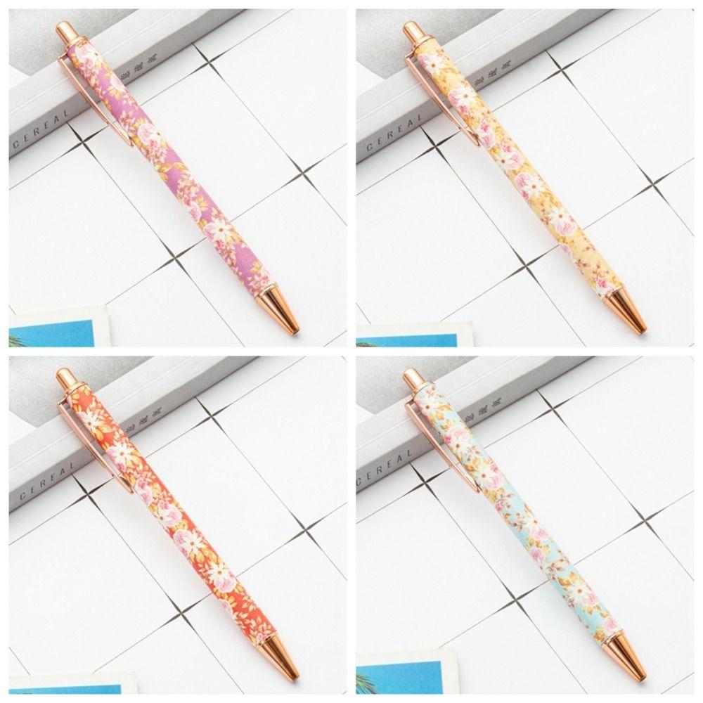 Cute Cartoon INS Print Pen Luxury Heart Flower Pens Portable Press Metal Pen Office Supplies