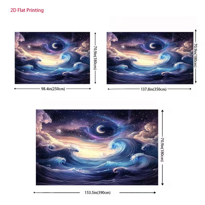 2D Fantasy Ocean Wave Backdrop Purple Starry Sky Moon Photo Background