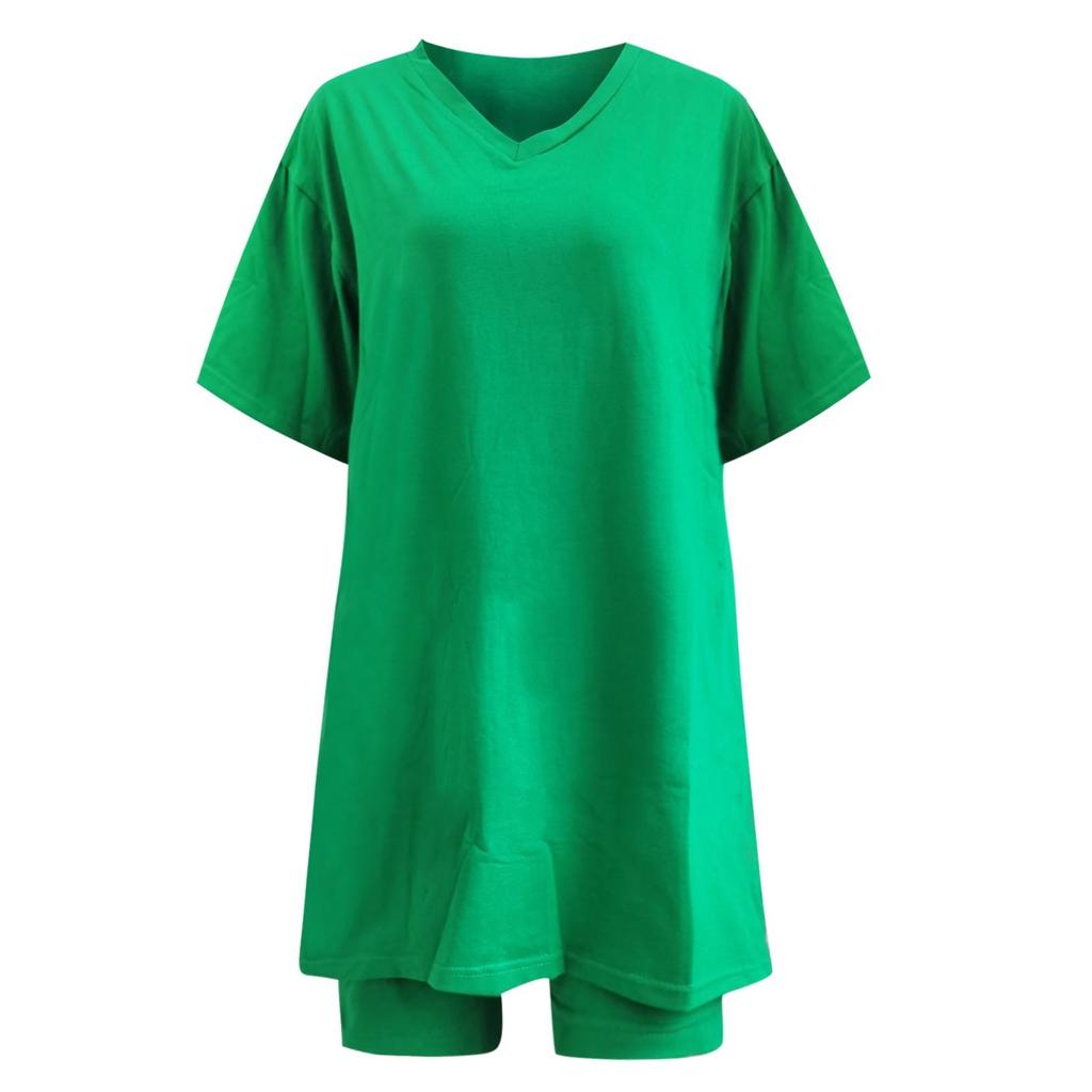 Женская туника больших размеров с короткими рукавами и боковыми разрезами и узкие шорты, комплект спортивной одежды из 2 предметов