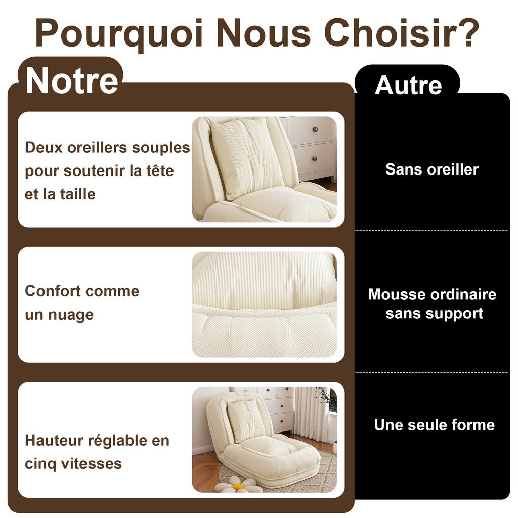 Foldable Ergonomic Sofa Bed for Adults & Pets – 5-Way Adjustable (90 degrees-180 degrees) with 2 Cushions