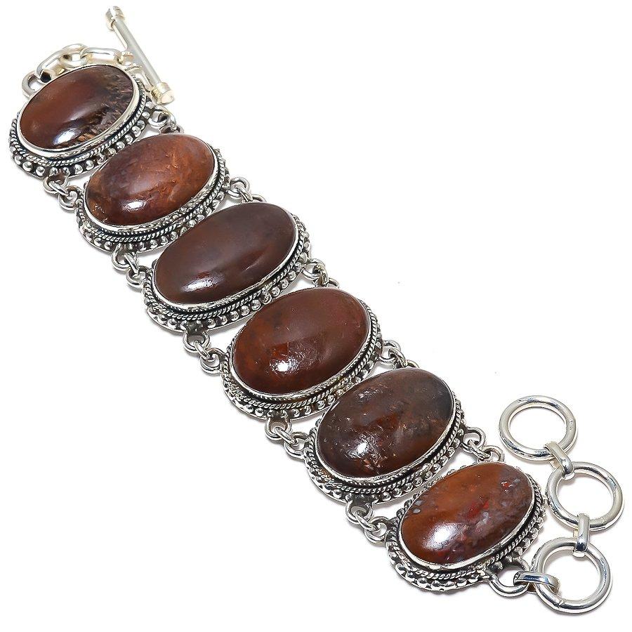 Dinosaur Bone Gemstone Handmade Ethnic 925 Silver Bracelet 7-8" JCB353-130