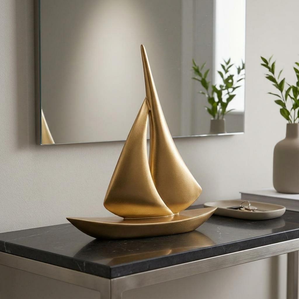 Resin Sailboat Sculpture Polished Finish Nautical Sailboat Ornament Boat Sculpture Decorative Display Piece Coastal Charm