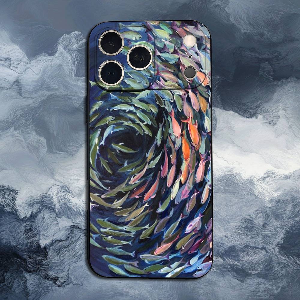 Чехол-кейс 'Сардины Океан' для iPhone 11,12,15,14,13,16,17,Plus,Pro Max,XS,X,XR,SE,Mini,8,7,Мягкий Силикон Черный