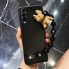 Fashion Bracelet Chain Bear Holder Phone Case For Samsung Galaxy Z Fold 4 3 2 Cover Pu Leather Hard Case