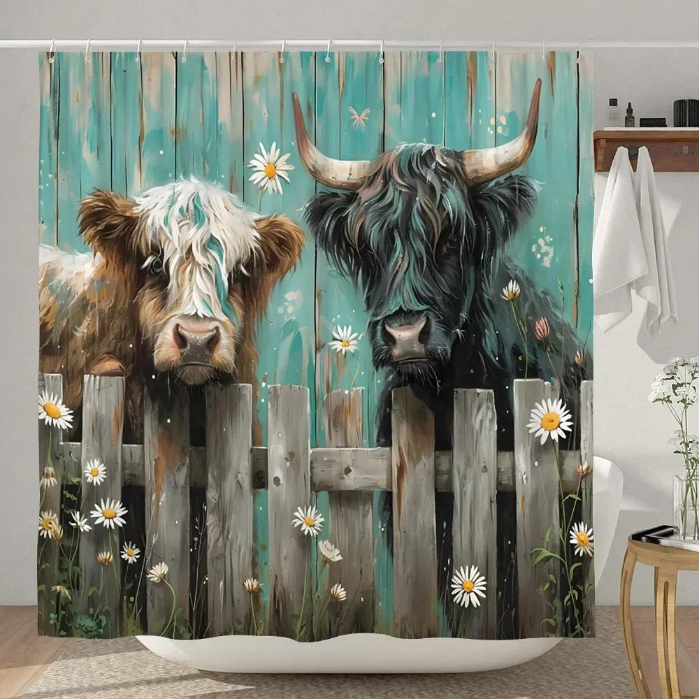 Смешная шторка для душа с хайлендской коровой, деревенская, с мультяшным животным, детская занавеска для ванной, полиэстеровая ткань, домашний декор для ванной
