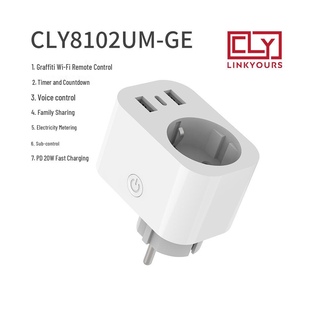 Европейский стандарт 220В 16А Умная розетка с двумя USB, Управление Alexa, Индивидуальное дистанционное включение/выключение
