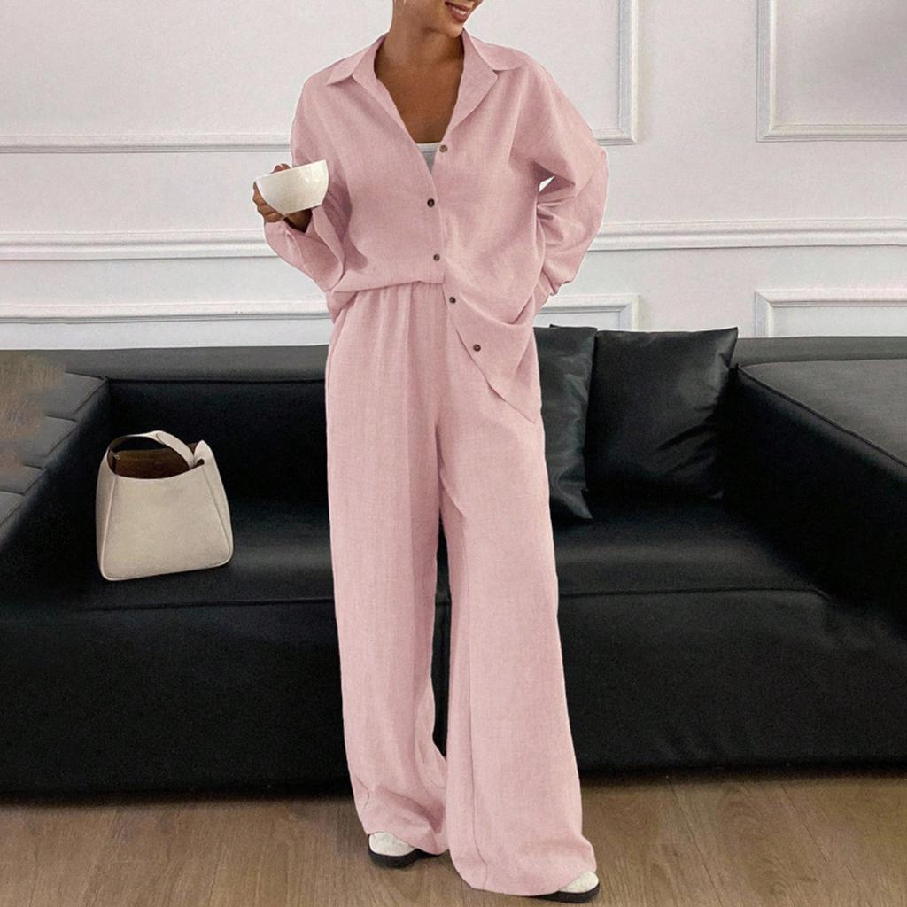 Женский повседневный костюм свободного кроя, хлопковая и льняная рубашка с длинным рукавом, брюки, комплект из двух предметов