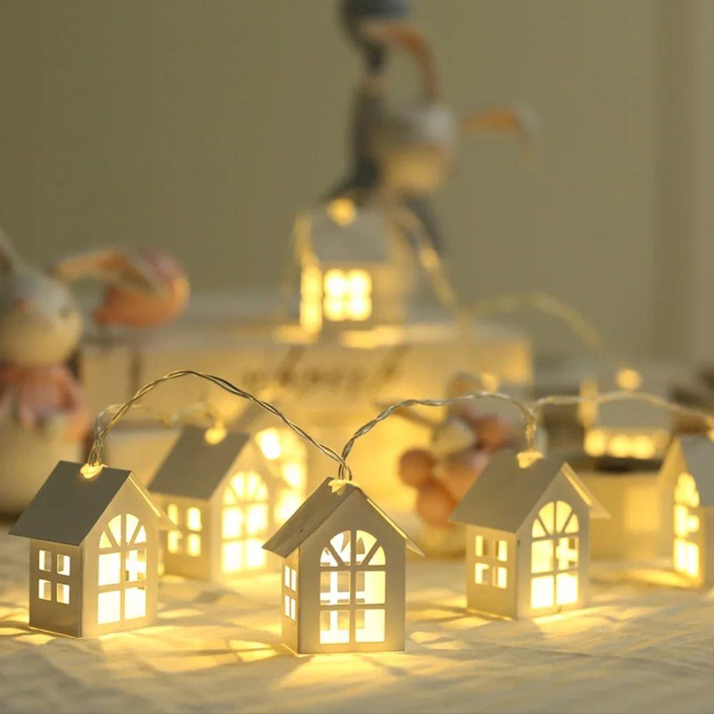 Warm White Wooden House Light Strings Waterproof Wood House LED String Window Display