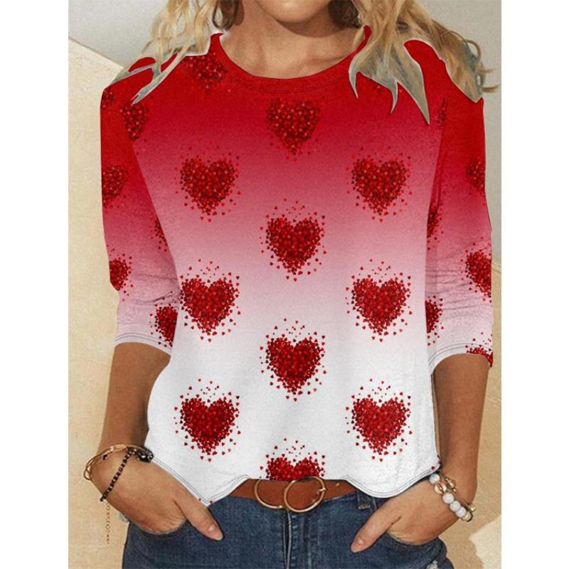 Весна-лето Женская футболка с круглым вырезом и длинными рукавами с принтом «Любовь», повседневный топ с 3D-принтом