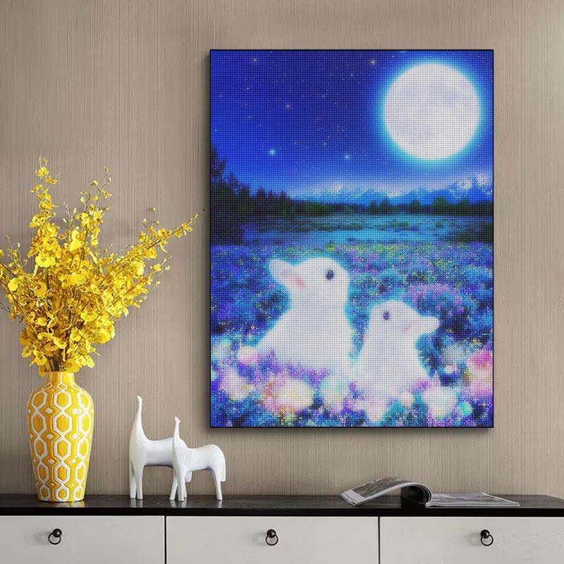 5D Diamond Painting Rabbit Moon Diamond Embroidery Animal Full Round Picture Of Rhinestone Diamond Mosaic Home Decoration 30x40cm