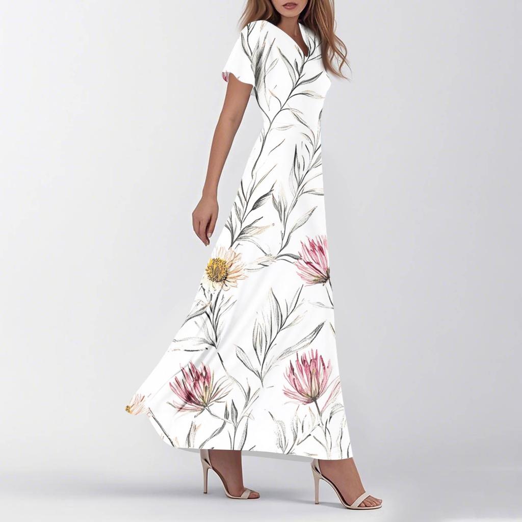 Женское летнее повседневное модное ретро-платье с цветочным принтом и коротким рукавом