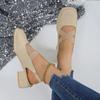 2024 New Women's Shoes Square Toe Comfortable Low Heel Elastic Band Thick Heel Spring and Autumn Versatile Women's Shoes