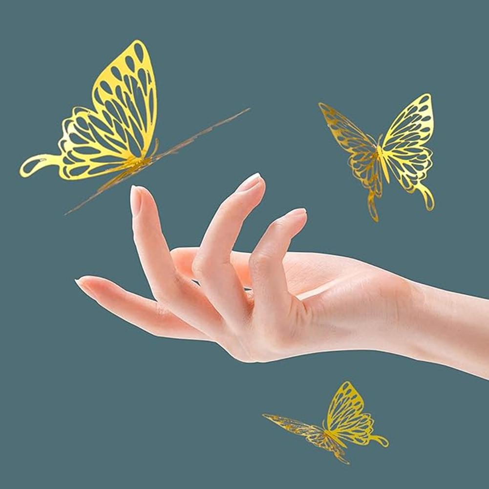 12 шт. Настенный декор Бабочки Золотой Цветной 3D Наклейки-бабочки на стену Самоклеящаяся Наклейка на стену Для Свадьбы Дня Рождения Вечеринки Настенный Декор