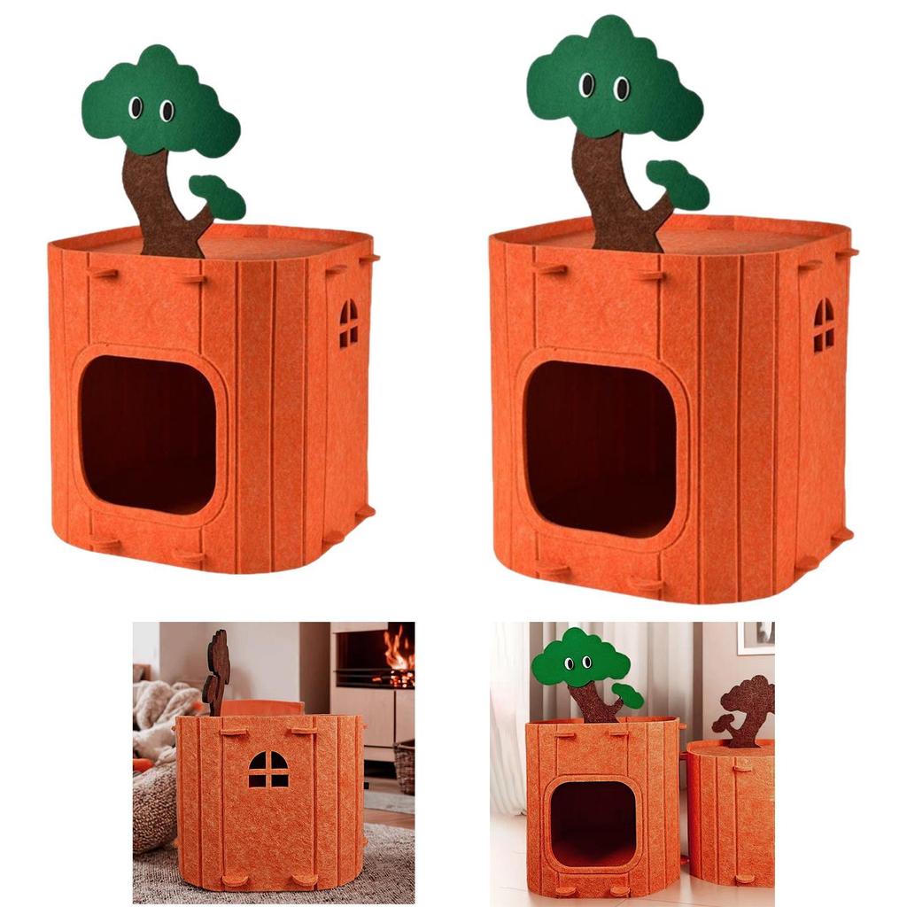 Cat House Covered Cat Bed Cat Hideaway Hut Cat Furniture Winter Felt Cat Bed Cave for Pet Hiding Playing Multiple Cats Outside