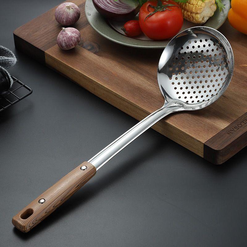 Thickened Stainless Steel Cooking Utensil Set: Spatula, Soup Ladle, Frying Spatula, Hot Pot Skimmer, In-Stock Stainless Steel Spoon