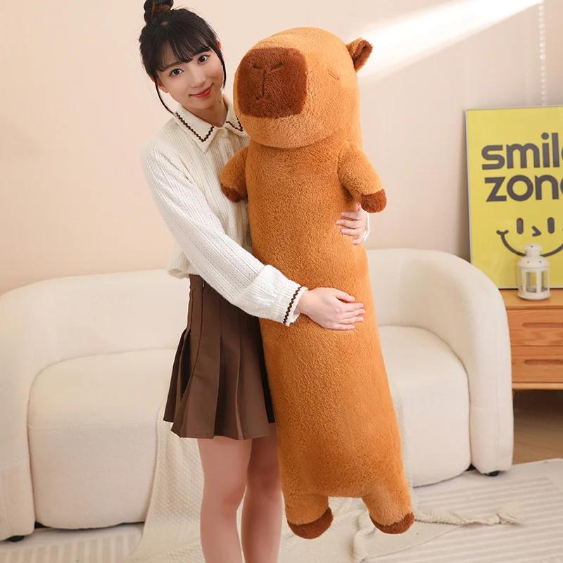 90-120cm Cartoon Strip Capybara Plush Doll Pillow Quality Soft Capybara Plush Toy Hug for Girlfriend's Birthday Present.