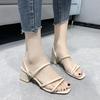 New Black Strappy Sandals Fairy Fairy Wind Mid-heeled Cool Slippers Female Outer Thick Heel Word with Women's Shoes Female