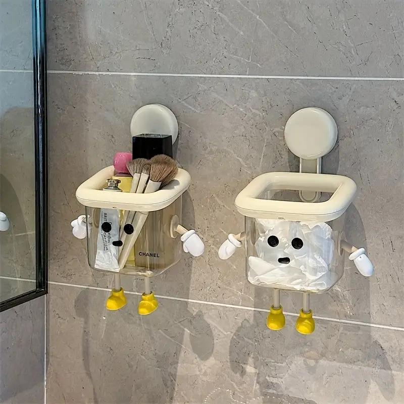 1PCS Cartoon Bathroom Punch-free Suction Cup Hook Rack Face Towel Storage Box Wall-mounted Wash Basin Cosmetic Storage Box Storage Basket