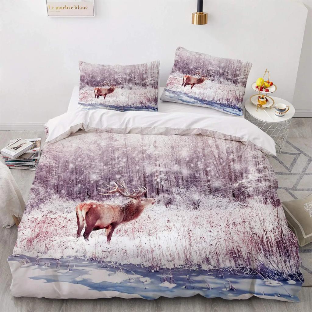 Animal Duvet Cover Set 2/3Pcs Deer Autumn Forest Leaves Bedding Set Wild Animals For Teens Queen King Size Polyester Quilt Cover