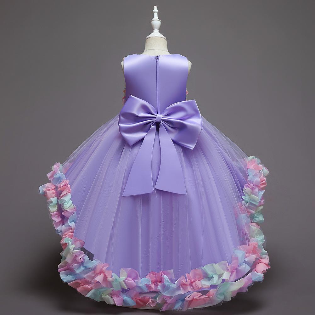 Kids Toddler Girl Dress Sleeveless Bow Knot 3D Flower Princess Dresses Children Tutu Girls Trailing Ball Gown