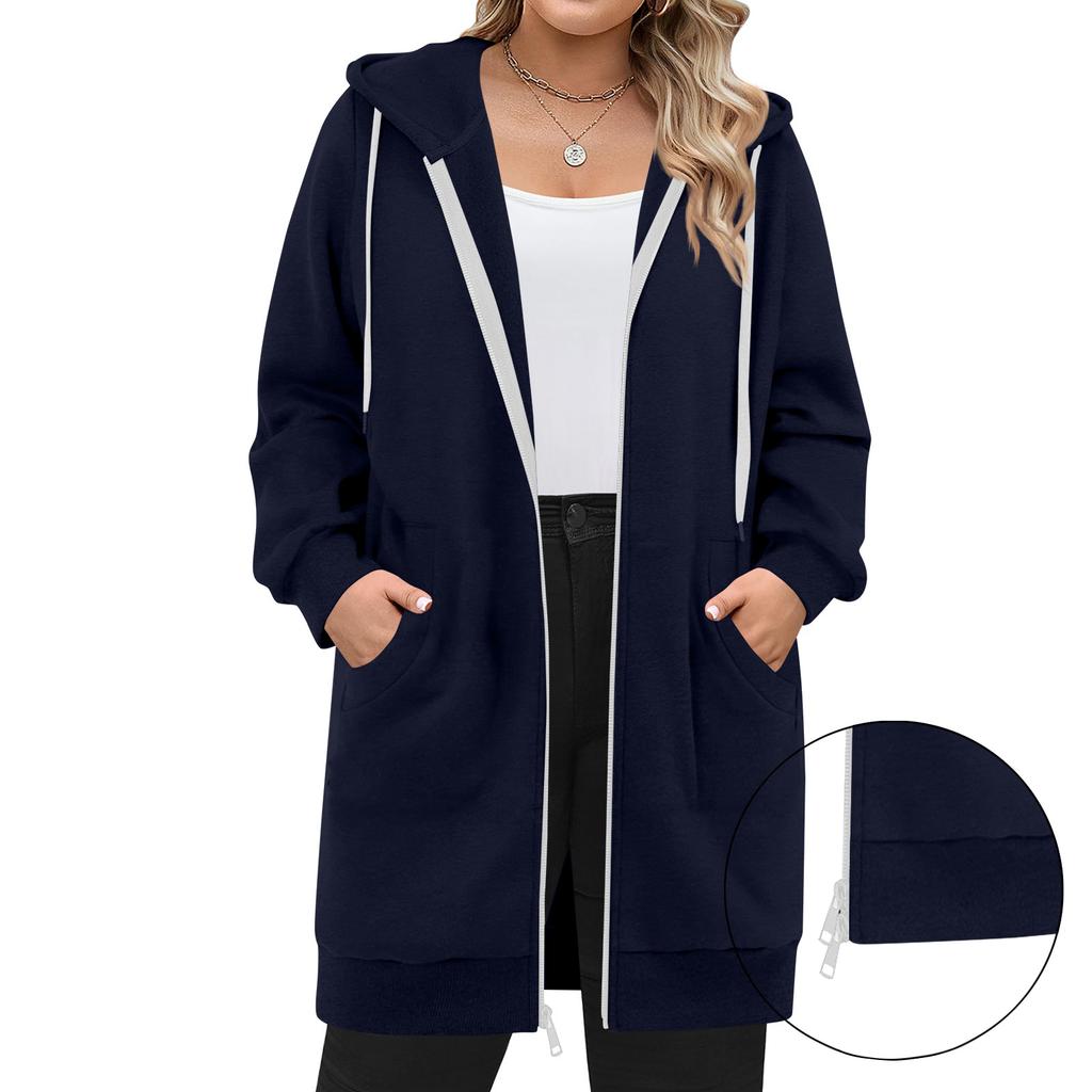 Women's Zip Up Hoodies Long Sleeve Long Tunic Sweatshirts Oversized Fleece Casual Fall Jacket Coat With Pocket