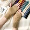 Autumn Winter Knitted Fried Dough Twists Warm Gloves for Women Solid Color Soft Skin Thickened Half Finger Gloves Wrist Washable