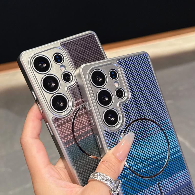 Для Samsung Galaxy S24 S25 Plus Edge Ultra Чехол Покрытие Узор из Углеродного Волокна Магнитная Защита Объектива Камеры Мягкий ТПУ Чехол