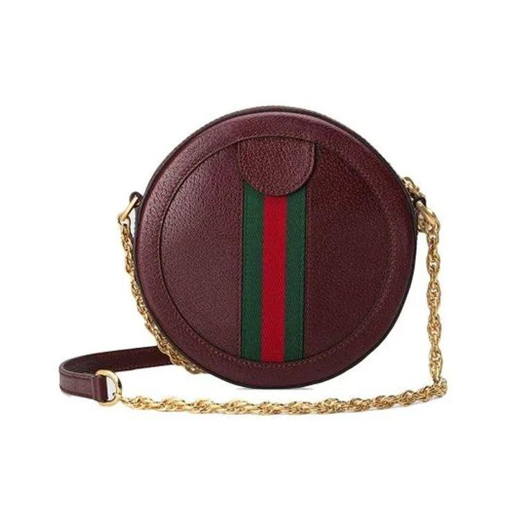 Gucci Золотой Логотип Полосатая Плетеная Кожаная Круглая Сумка Женские Сумки Глубокий Красный 550618-CWG1G-6673