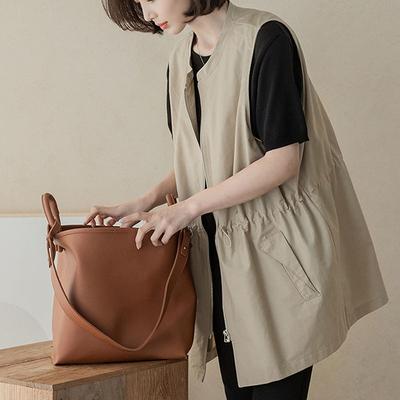 Женский жилет Осенний Свободный Двухслойный Без рукавов Топ Ветровка Оверсайз Повседневный V-образный вырез Жилет