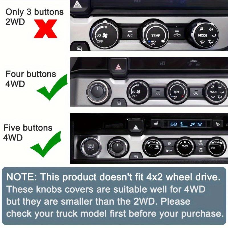 4 шт. Внутренняя крышка ручки-кнопки, совместимая с Toyota для Tacoma 2023-2016, 4WD, температура, кондиционер, AC, аудио CD, ручка, кольцо из алюминиевого сплава