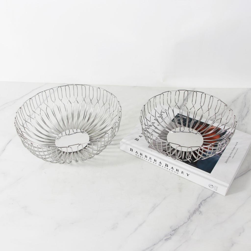 Круглая фруктовница-поднос из нержавеющей стали, настольный контейнер для хранения, серебряная полая чаша, кухонный органайзер, декор для дома