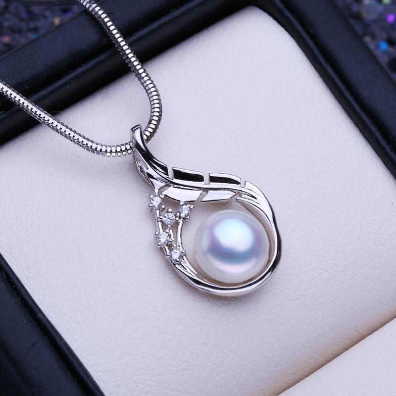 LSOOYH 8-9mm Single Pearl Freshwater Cultured Pearl Pendant Silver Color Dainty Necklaces Jewelry Gift For Women