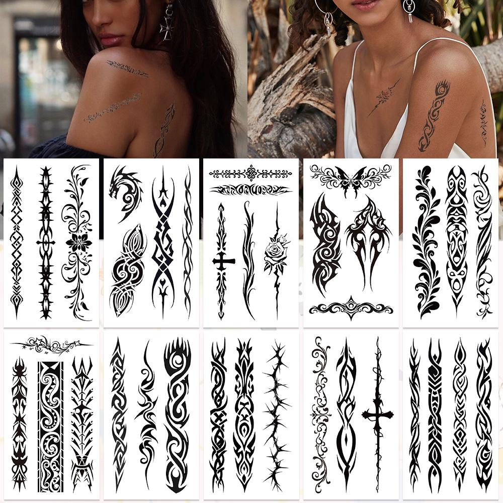 10 листов черно-белых наклеек для татуировки племени для рук, тела, временные поддельные водонепроницаемые наклейки для татуировки своими руками, креативные подарки