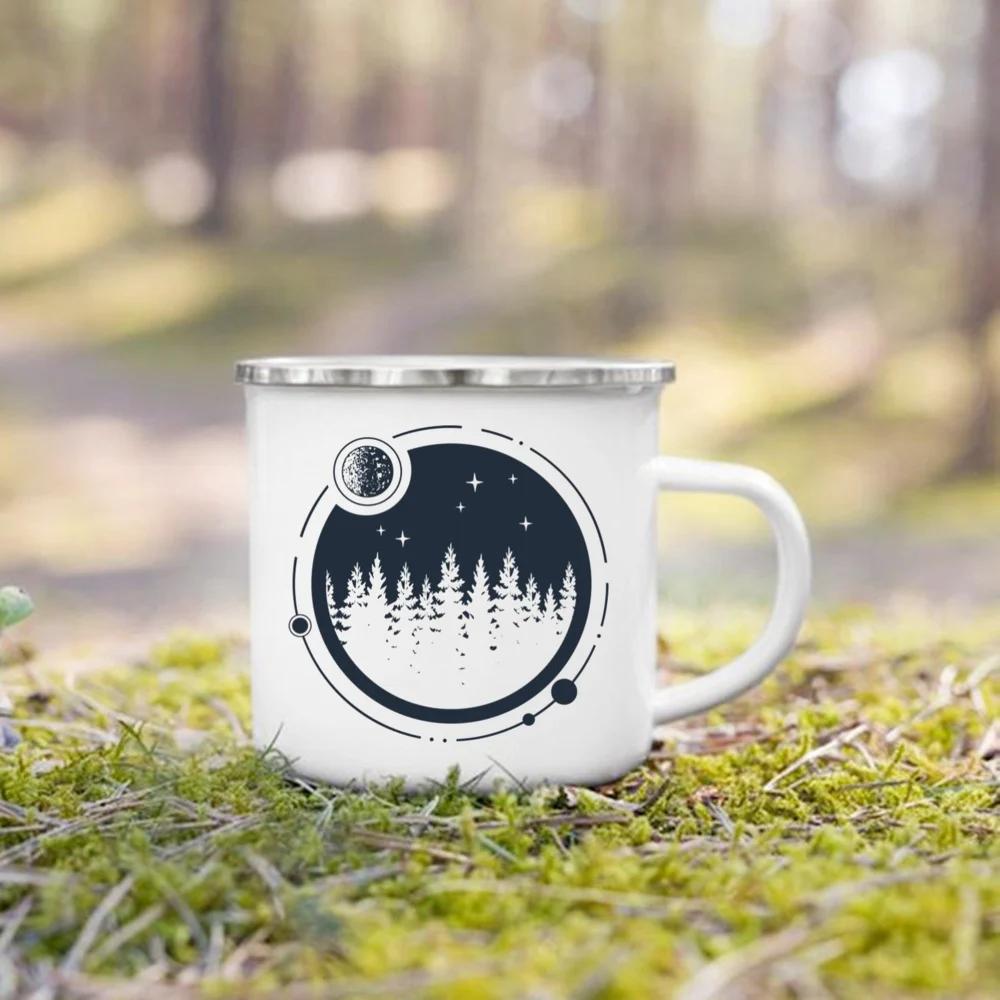 Кружки для кемпинга с принтом «Гора» Кружки для вечеринок у костра Пивные и соковые эмалированные кружки с ручкой «Гора» Кофейные чашки Идеи подарков для кемперов